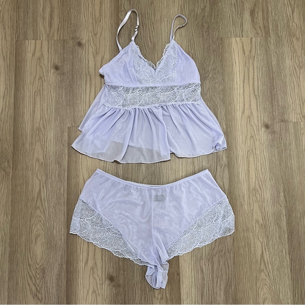 Lace Trim Lavender Camisole & Short Sleep Set - Women's Intimates